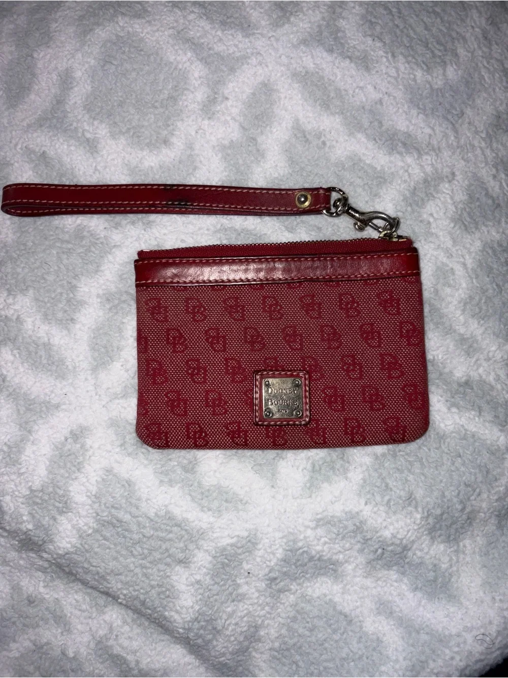 Dooney & Bourke Red Signature Canvas Wristlet with Gold Plate